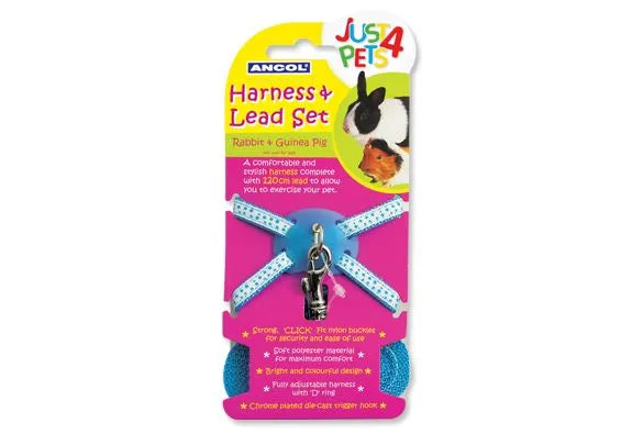 Small Pets Rabbit & Small Animal Harness & lead Set Blue Polka