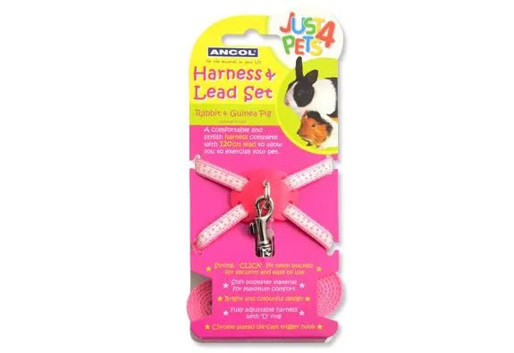 Small Pets Rabbit & Small Animal Hns&lead Set Pink Polka