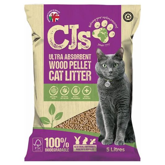 CJs Ultra Absorbent Premium Wood Pellet Cat Litter - 5 Ltr
