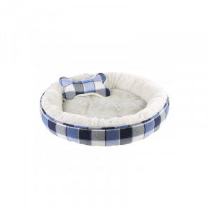 Dream Paws Blue Check Pet Bundle Bed With Blanket And Toy